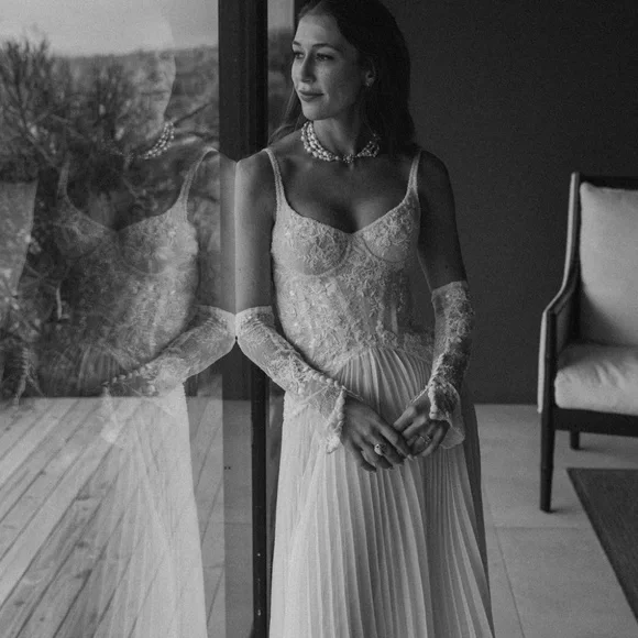 Bespoke, custom made wedding dress and sleeves by Chanelle Cindy